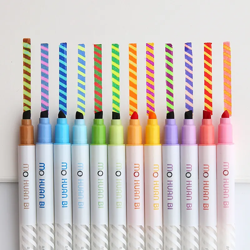 Markers 12pcs Magic Color Drawing Pen Set Discolored Highlighter Marker Spot Liner Pens Art Supplies Stationery School F809 230130