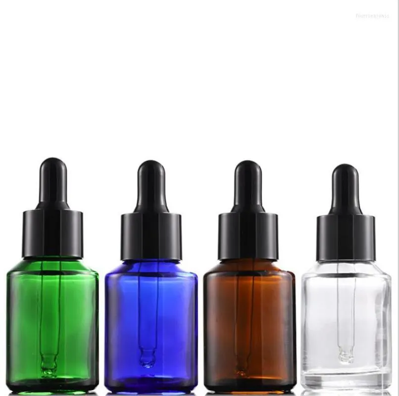 Storage Bottles 264PCS/LOT 30ml Flat Shoulder Clear Blue Green Amber Glass Dropper Cosmetic Packing For Essential Oil