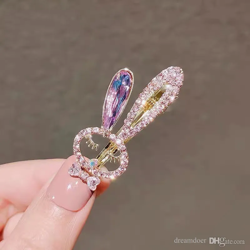 Wholesale Mini Hair Pins for Children Girls Lovely Rabbit Crystal Hair Clips Side Fesitval Party Hairs Accessories