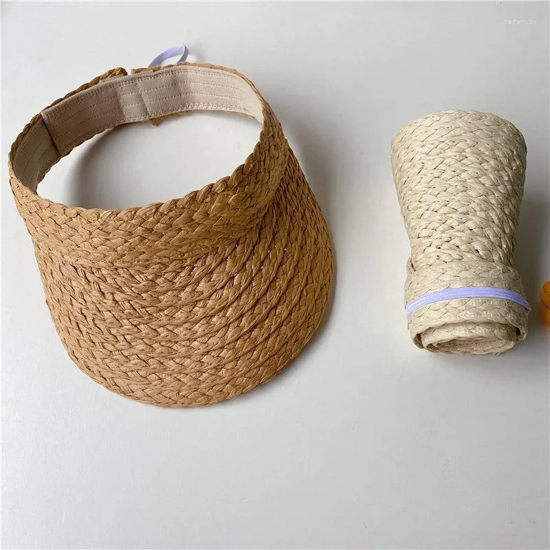 Chapeaux à large bord Protection solaire courte réglable adulte femmes chapeau de paille vide haut casquette enfants garçons filles été ombre plage visière