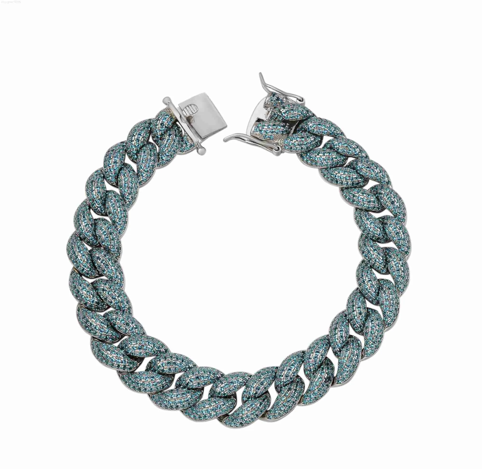 2022 Brand Trendy Hip Hop Style 925 Silver Cuban Bracelet Green Cubic Zirconia Women Men