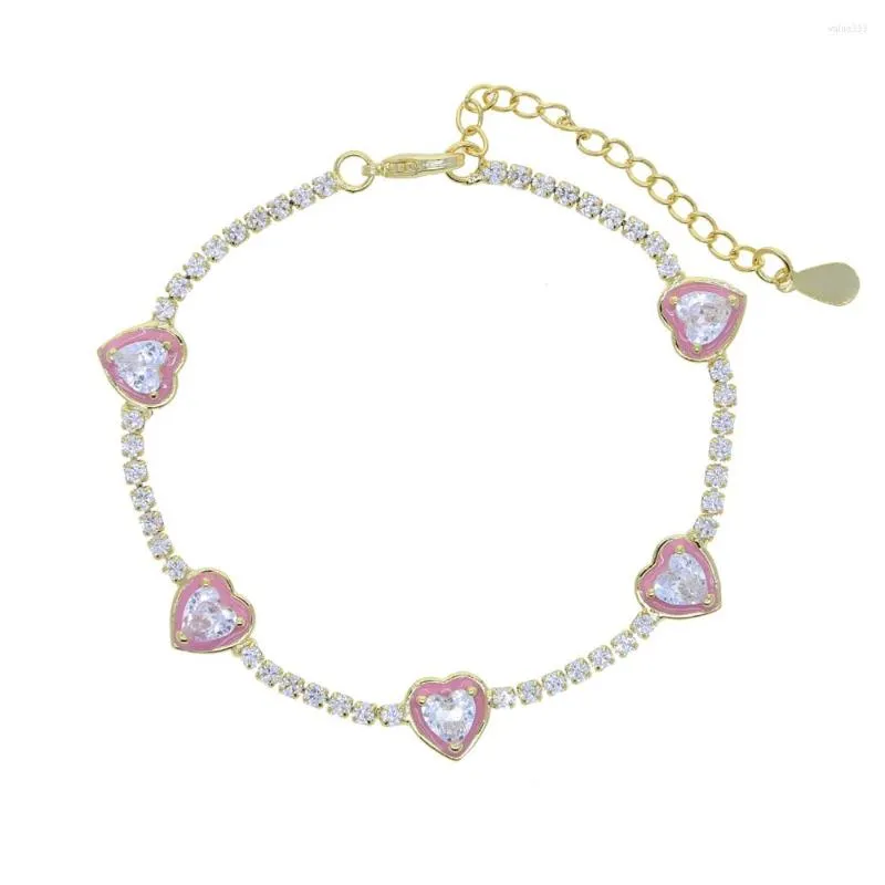 Charm Bracelets Fashion Women Lady Bracelet 2023 Pink Red White Enamel Heart CZ Tennis Chain Adjusted Size