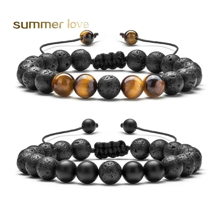 Kralen strengen verstelbare vulkanische lava stenen kralen bracelet streng yoga etherische oliediffuser kralen gevlochten armbanden bangle genezen ot6n8