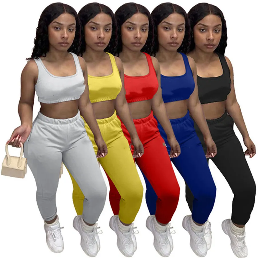 2023 Designer Jogger suits Summer Women tracksuits plus size 2XL outfits Sleeveless tank top and pants Two 2 Pieces Set Casual Outdoor Sportswear Wholesale 7458
