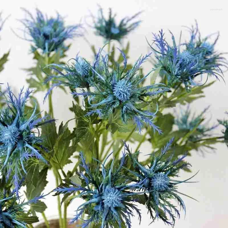 Decorative Flowers 1pc Artificial Eryngium Thistles Bunch Plant 3-Fork Plastic Wedding Arrangement Material Flower Creative Art Artific Q5U4