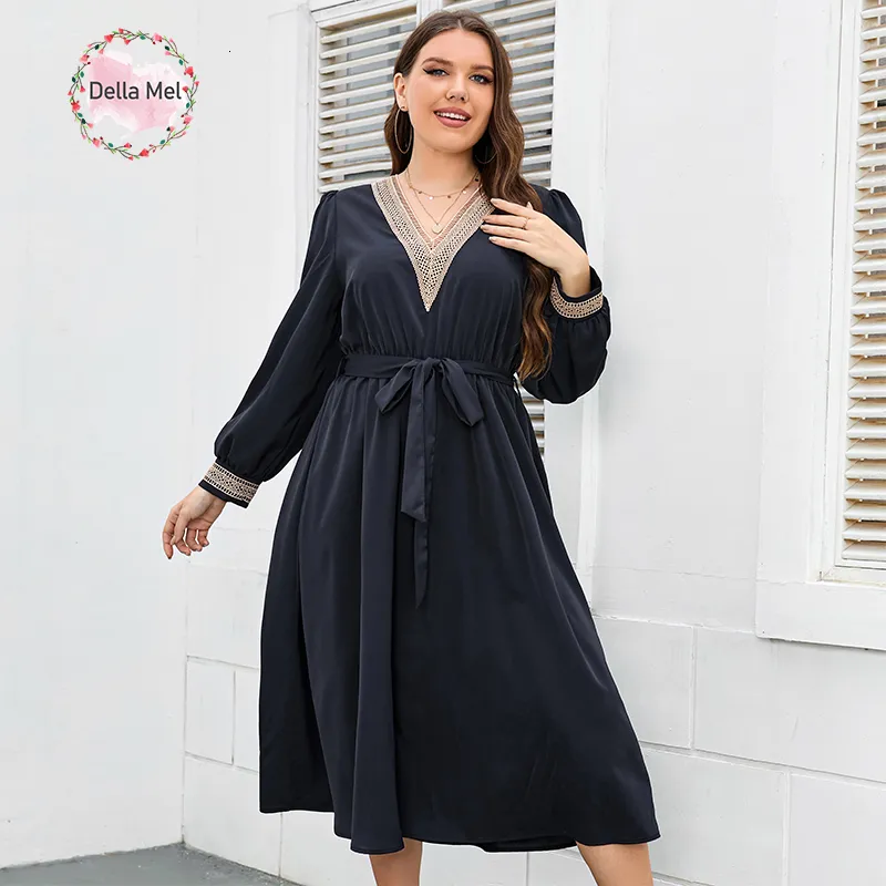 Plus Size Kleider Della Mel Größe Damen Kleidung Langarm Kleid Urban Büro V-Ausschnitt Elegant Weiblich Abend Aline Casual Party 230130