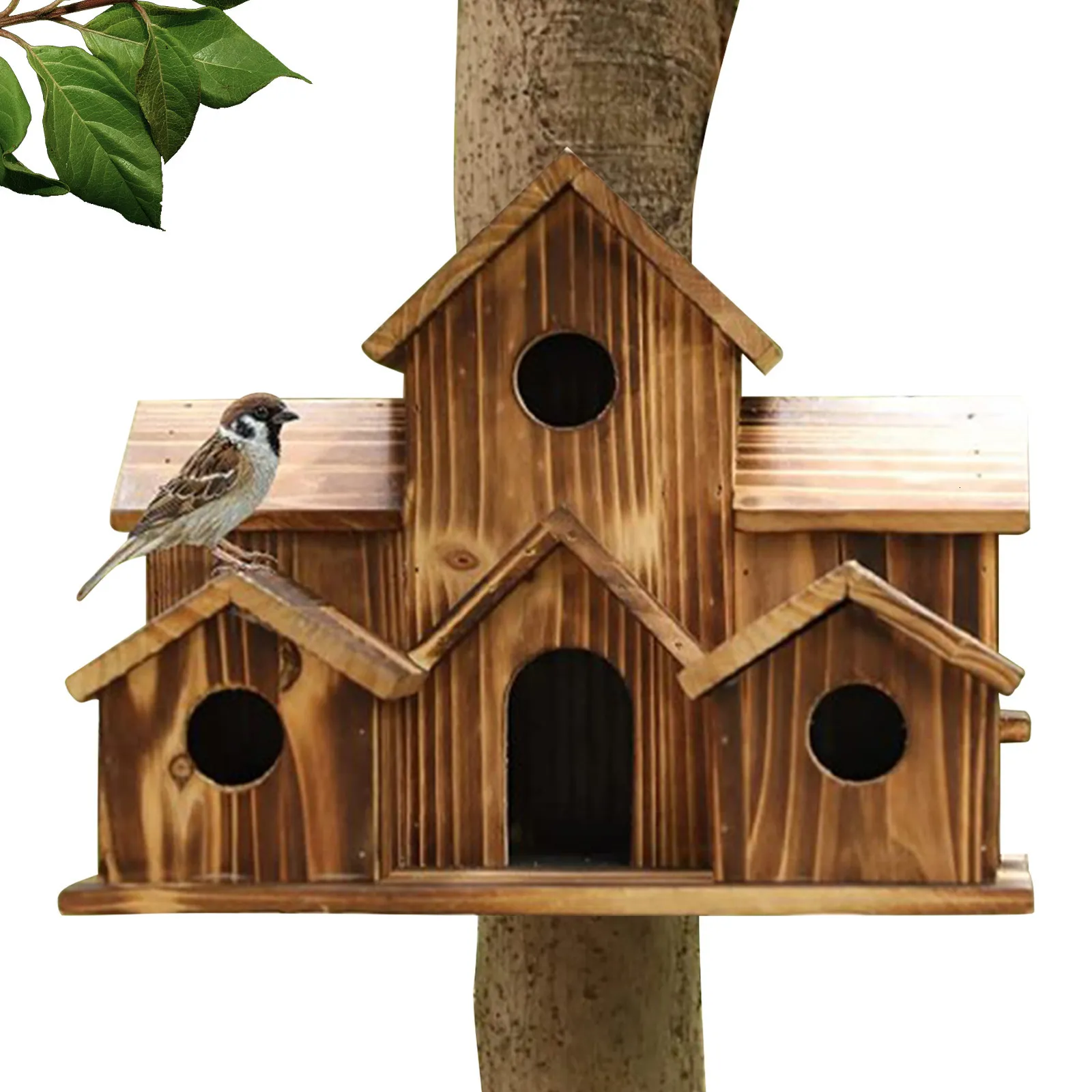 Bird Cages House Outside 6 Hole Outdoor Wooden houses For Garden Courtyard Backyard 6 Holes Design With Sturdy Hooks 230130