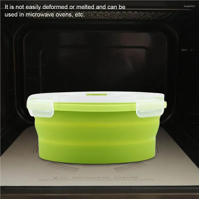 Geschirr-Sets, 800 ml, runde Silikon-Bento-Box, faltbarer Lunch-Mikrowellenbehälter (hellgrün)