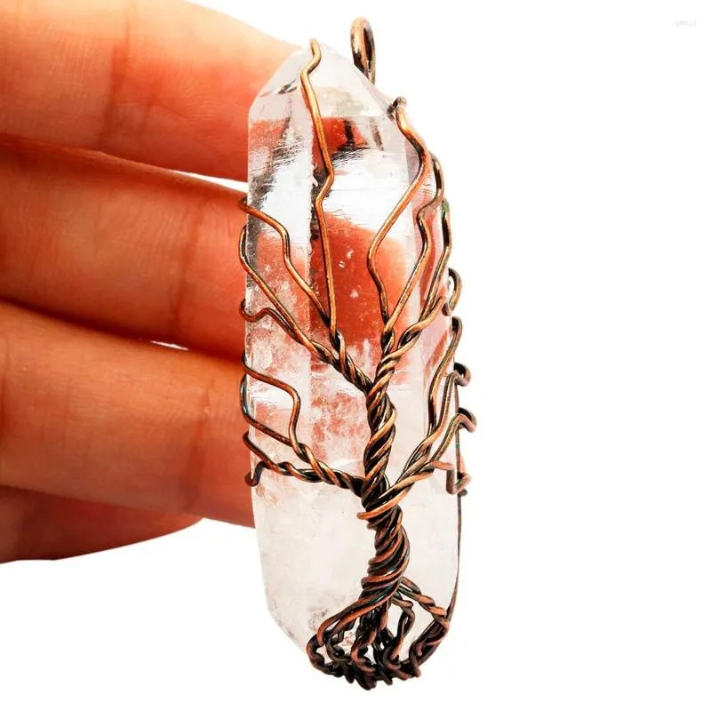 Pendanthalsband Sunyik Tree of Life Wire Wrapped Natural Rock Quartz Halsband Healing Chakra Jewelry (Free Chain)