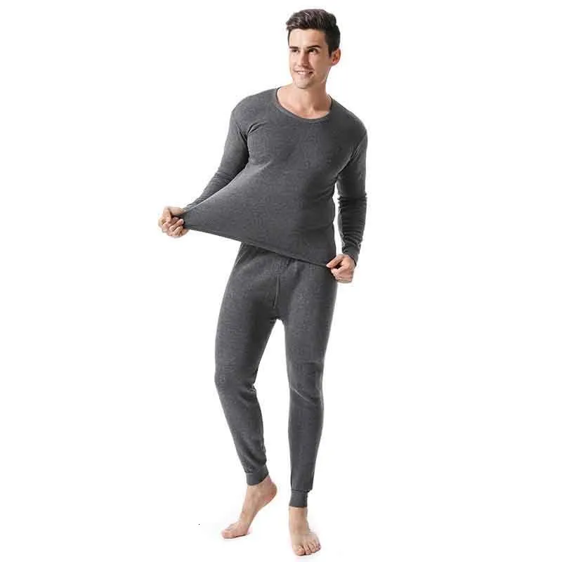 Men's Thermal Underwear Solid Set Winter Warm Fleece Compression Quick Drying Long Johns Clothes 230131