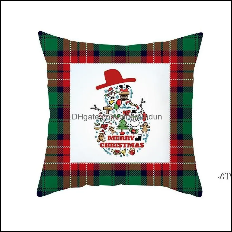 Christmas Decorations Red Green Plaid Pillowcase Santa Claus Peach Skin Pillow Cushion Home Pillowslip 10 Styles Paa10292 Drop Deliv Otujm
