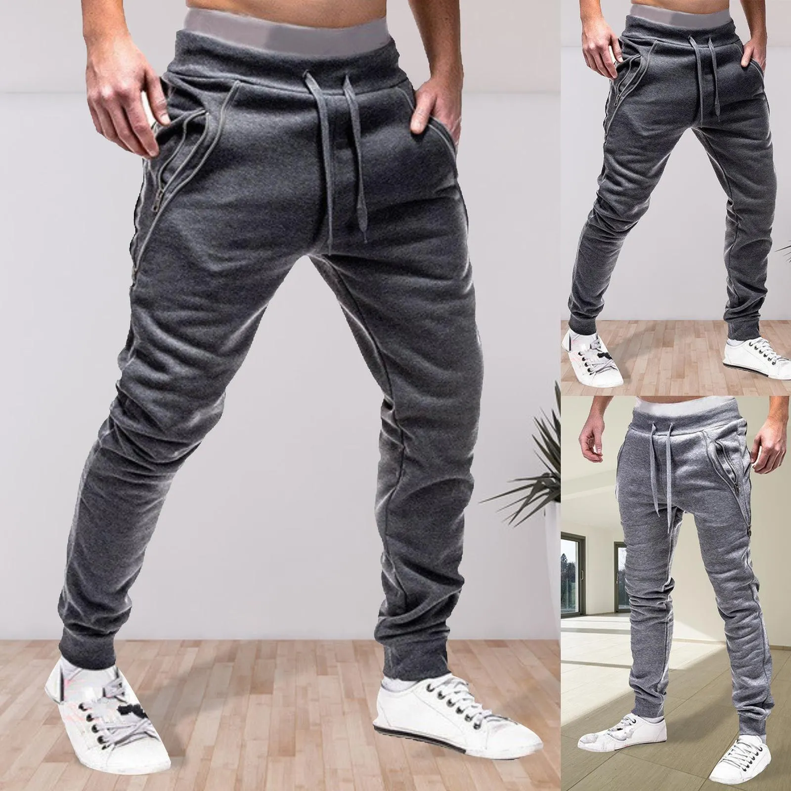 Men's Pants Men Drawstring Zipper Pockets Ankle Tied Sweatpants Sports Trousers Skinny Pants Gyms Pants Men's Casual Loose Trousers Autumn 230131