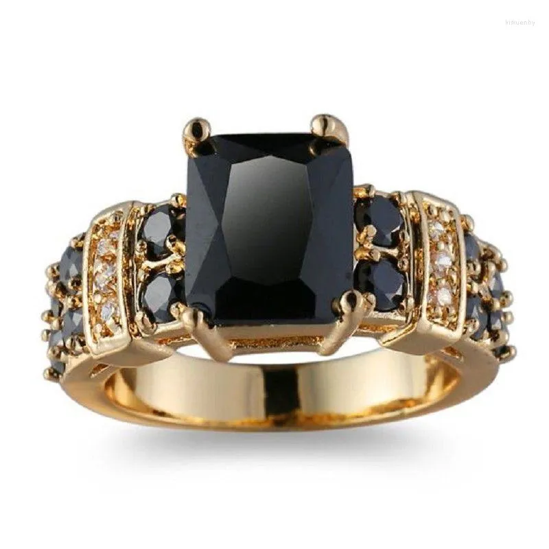 Wedding Rings Women Princess Cut Black Zircon Ring Jewelry Engagement Party Statement Gift