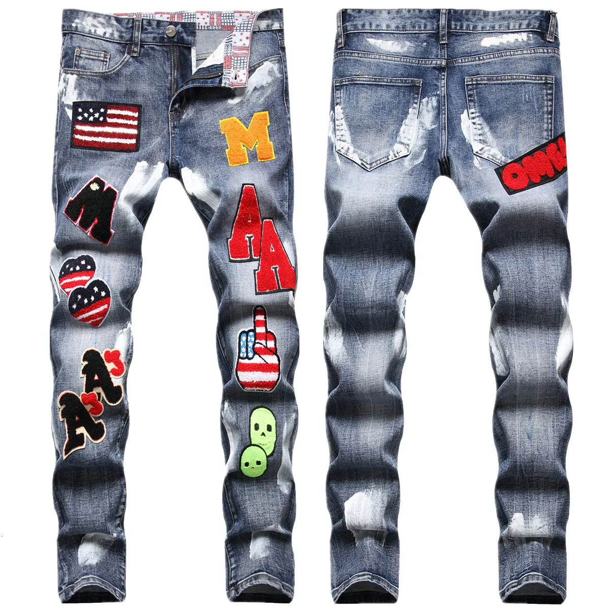 Men's Jeans Men High Street Designer Oil Paint Drawing Printed Man Casual Hip Hop Fashion Letters Long Denim Pants Trousers Male 230131