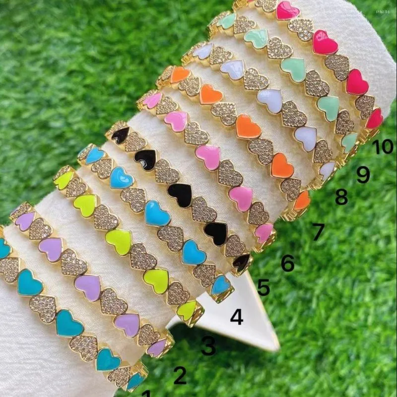 Pulseira 3pcs moda cristal cz pulseiras esmaltadas para mulheres garotas fofas fofas multicolor metal cobre pulseiras