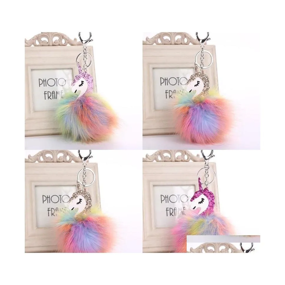 Keychains Lanyards Horse Keychain Handbag Keyrings For Women Animal Fur Ball Key Chain Mix Colors Top Quality Drop Delivery Fashio Otlre