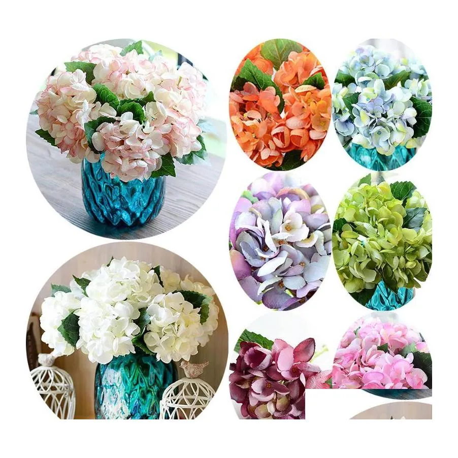 Decorative Flowers Wreaths 30Cm 1 Head Artificial Flower Hydrangea Fake Silk Wedding Decoration Spring Vivid Big Desktop Drop Deli Otoqc