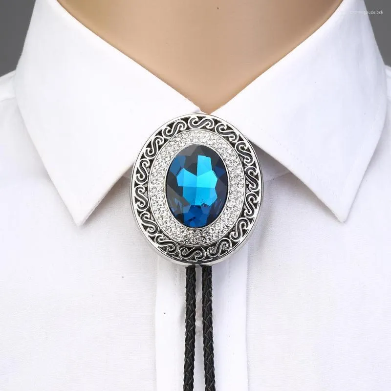 Papillon KDG Western Cowboy in lega di zinco BOLO Tie Hollow Drill Point Glass Stone Shirt Accessori