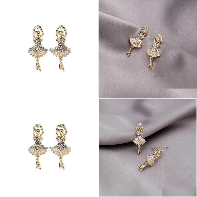 fashion jeweley s925 silver post ballet dancing girl earrings rhinstone dance girl stud earrings