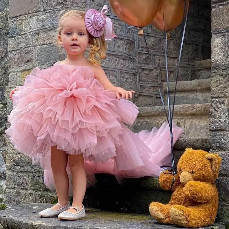 Vestidos femininos recortados sem mangas camadas com alto teor de garotinhas flores de tule tule primeiro vestido de comunicação