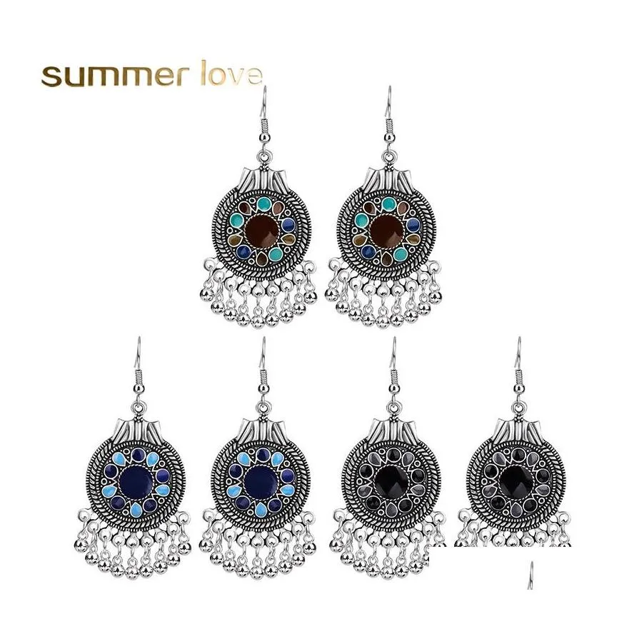Dangle Chandelier Fashion Bohemian Vintage Earrings 3 Colors Sier Enamel Ball Tassel Earring Jewelry Design For Elgant Lady Gift D Oteut