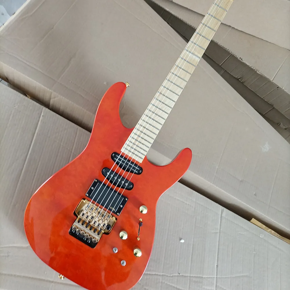 6 Strings Orange Red Electric Guitar with EMG Pickups Floyd Rose Maple Fretboard Customizable