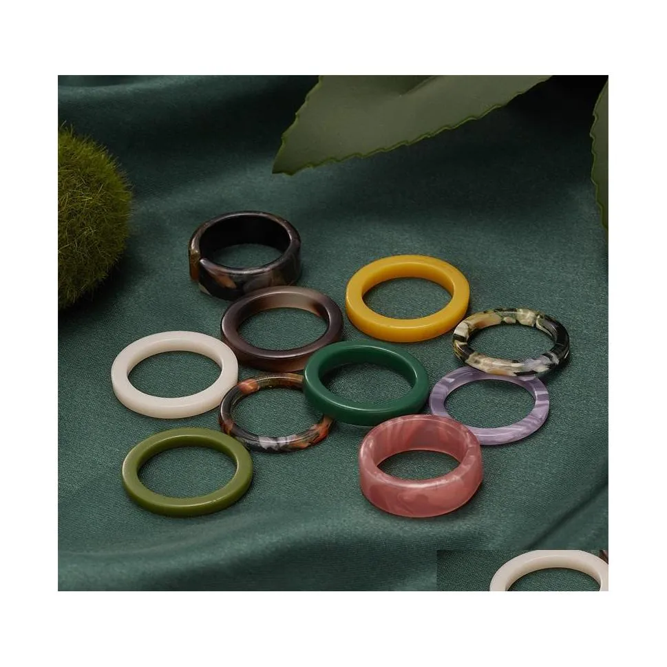 Band Rings 10Pcs/Set Colourf Resin Acrylic Set For Women Geometric Round Girl Temperament Versatile Jewelry Gifts Drop Delivery Dh97Q