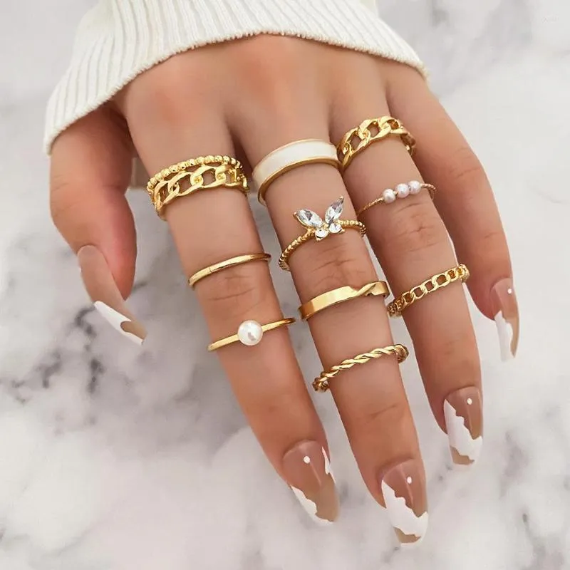 Hochzeit Ringe EN Perle Gold Farbe Set Vintage Schmetterling Für Frauen Mädchen Geometrische Mode Ring Hohl Schmuck Trendy Zubehör