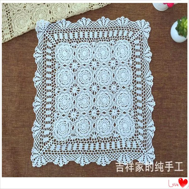 Nappe de Table en coton tricoté fait à la main, Crochet, aiguille, décoration, serviette de canapé, mètres carrés, blanc