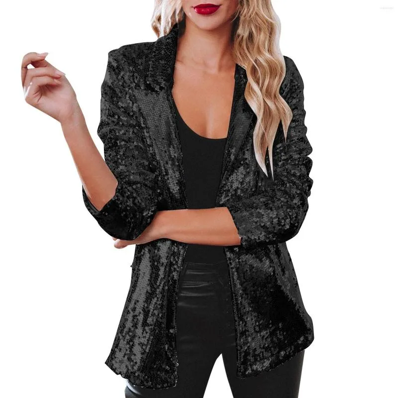 Damespakken vrouwen pailletten blazer pailletten jas casual glitterfeest met lange mouwen glinsteren glinsterende revers voor jas