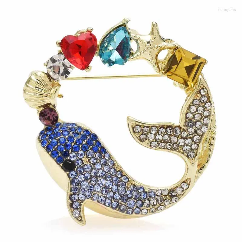 Brooches Wuli&baby Beauty Dolphin Fish For Women Rhinestone Multi-color Whale Sea Party Office Brooch Pins Gifts
