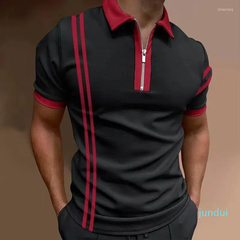 Men's Polos Summer Men's Short Sleeve Lapel Striped T-Shirt Slim Fit POLO Shirt