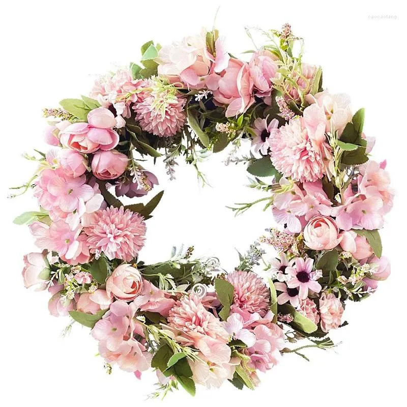Dekorative Blumen LJL-Realistische handgefertigte rosa Kränze für Haustür, Fenster, Hochzeit, Wand, Heimdekoration – 43,2 cm, künstlich