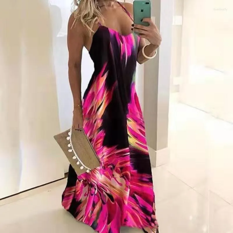 Robes décontractées Mode Robe Femme Élégante Robe De Festa Sexy Maxi Robe Sling Imprimer Femmes Parti