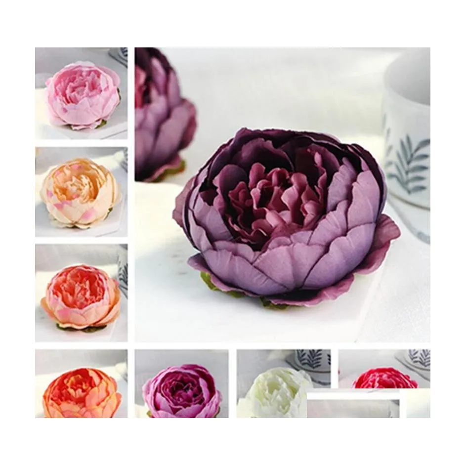 Decorative Flowers Wreaths 10Cm Artificial For Wedding Decorations Silk Peony Flower Heads Party Decoration Wall Backdrop White Dr Otoya