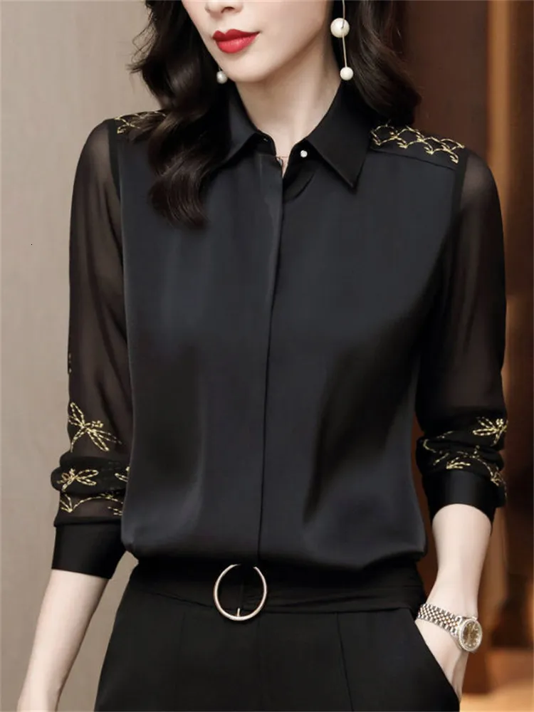 Blusas De Mujer Camisas Mujer Primavera Otono Estilo Blusas De Gasa Camisas Senora Bordado Manga Larga Cuello Vuelto Decoracion De Encaje Blusas Tops DF0004 230131 De 23 13 DHgate