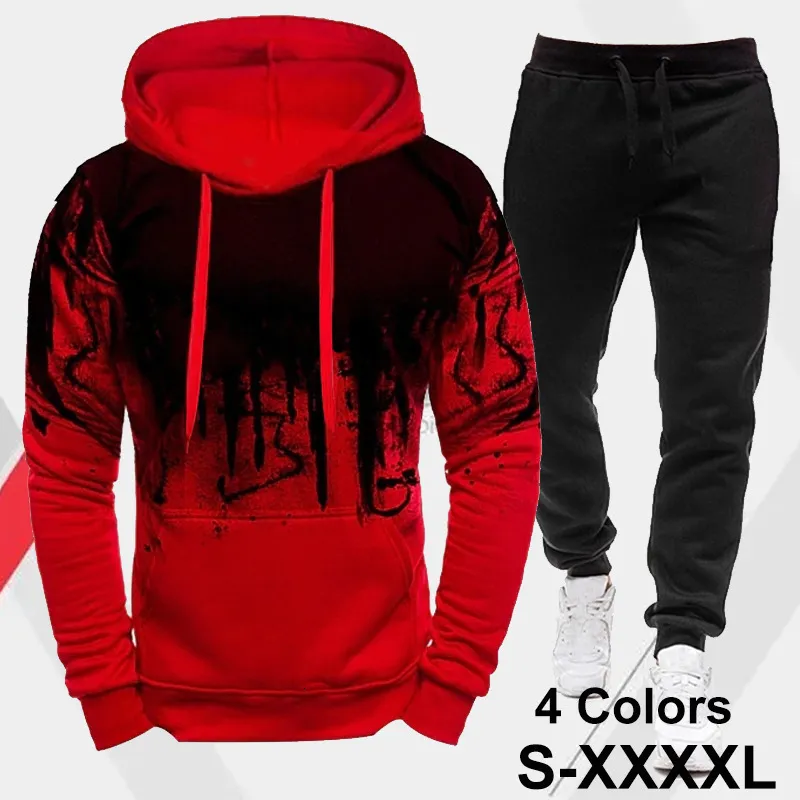 Männer Trainingsanzüge Jogginganzüge Mode Gedruckt Für Männer Casual Hoodie Hose 2 Stück Set Männliche Sportswear Gym Kleidung Schweiß 230130