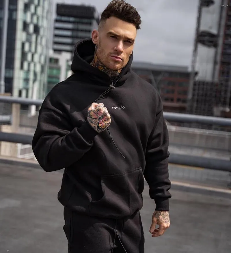 Heren Hoodies Casual Men Black Gym Sweatshirt Fitness Training Katoen Sportkleding Spring Male plus size losse pullover tops Kleding