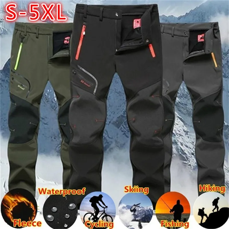 Men's Pants Softshell Fleece Men Hiking Camping Fishing Trekking Waterproof Cargo Winter Casual Warm Outdoor Sport Trousers 230130