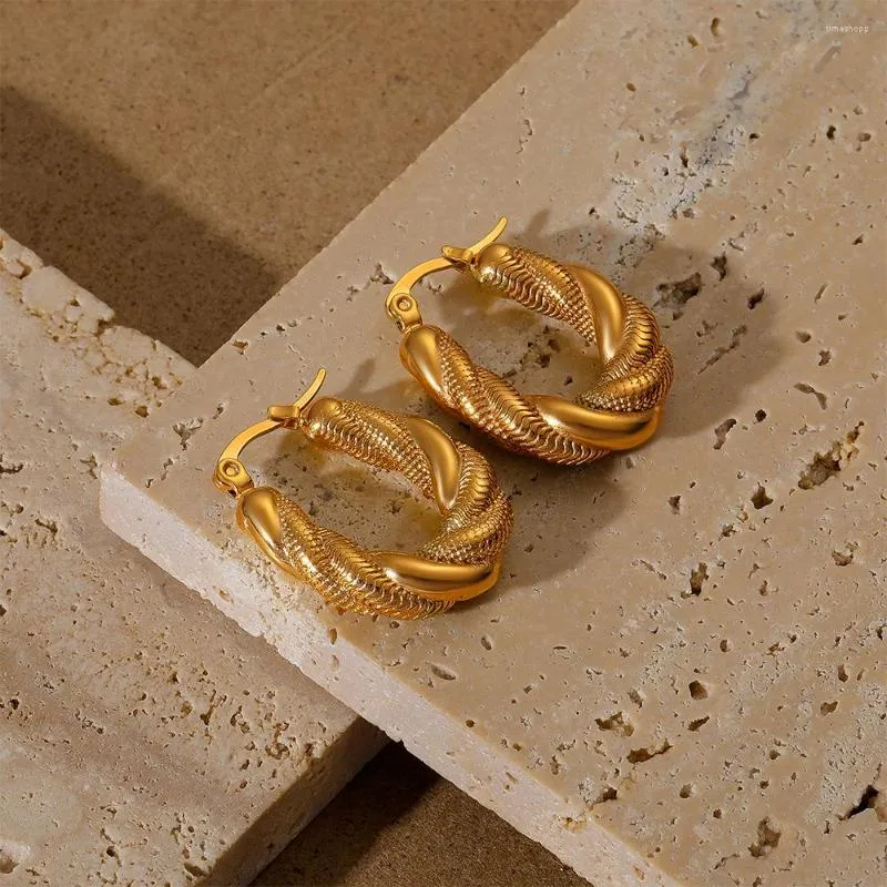 Pendientes de aro Boako Trendy 316 patrón de giro de acero inoxidable para mujer geométrico 18K placa de oro joyería Pendientes Kolczyki