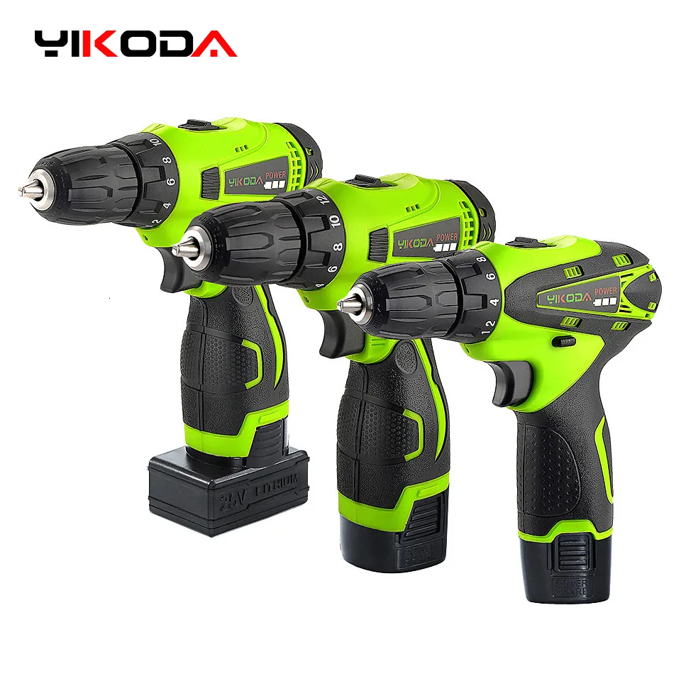 Electric Drill YIKODA 12V 16.8V 21V 25V Electric Screwdriver Cordless Drill Rechargeable Lithium Battery Mini Wireless Power Driver Tools 230130