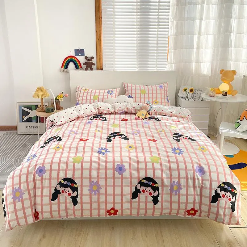 Bedding Sets Songkaum Princess Style Filhos fofos de desenho animado conjunto de algodão puro capa de edredão travesseiro de lençóis na cama