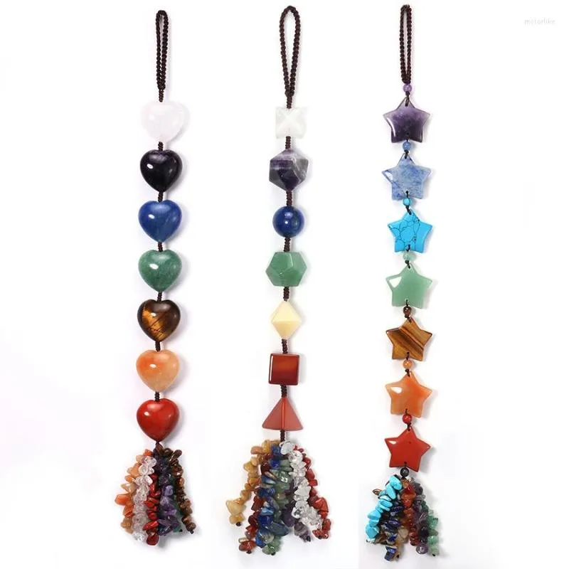 Collane con ciondolo Pietra naturale Car Hanging Decoration Amuleto Healing 7 Chakra Chips Healing/stelle/Merkaba Weaving Lucky Home Decor