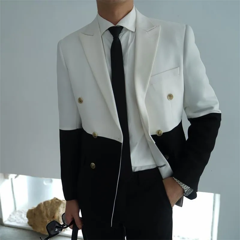 Mens Suits Blazers Mens Blazer Hombre Semi Black Red White Double