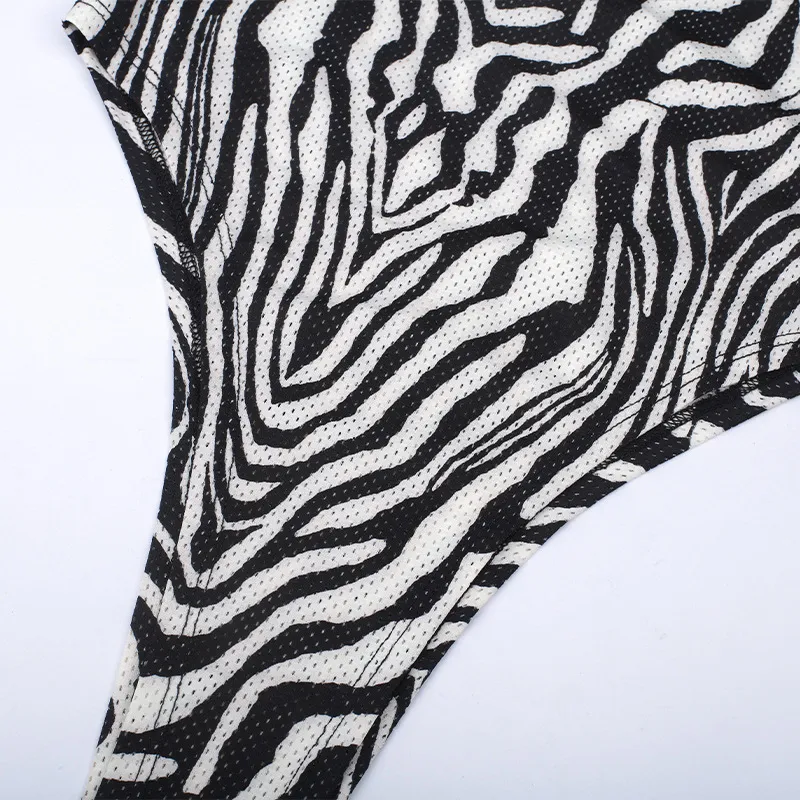 BKLD Spring Womens Zebra Print Bodysuit Jumpsuit Slim Fit Turtleneck, High Waist, Long Sleeve