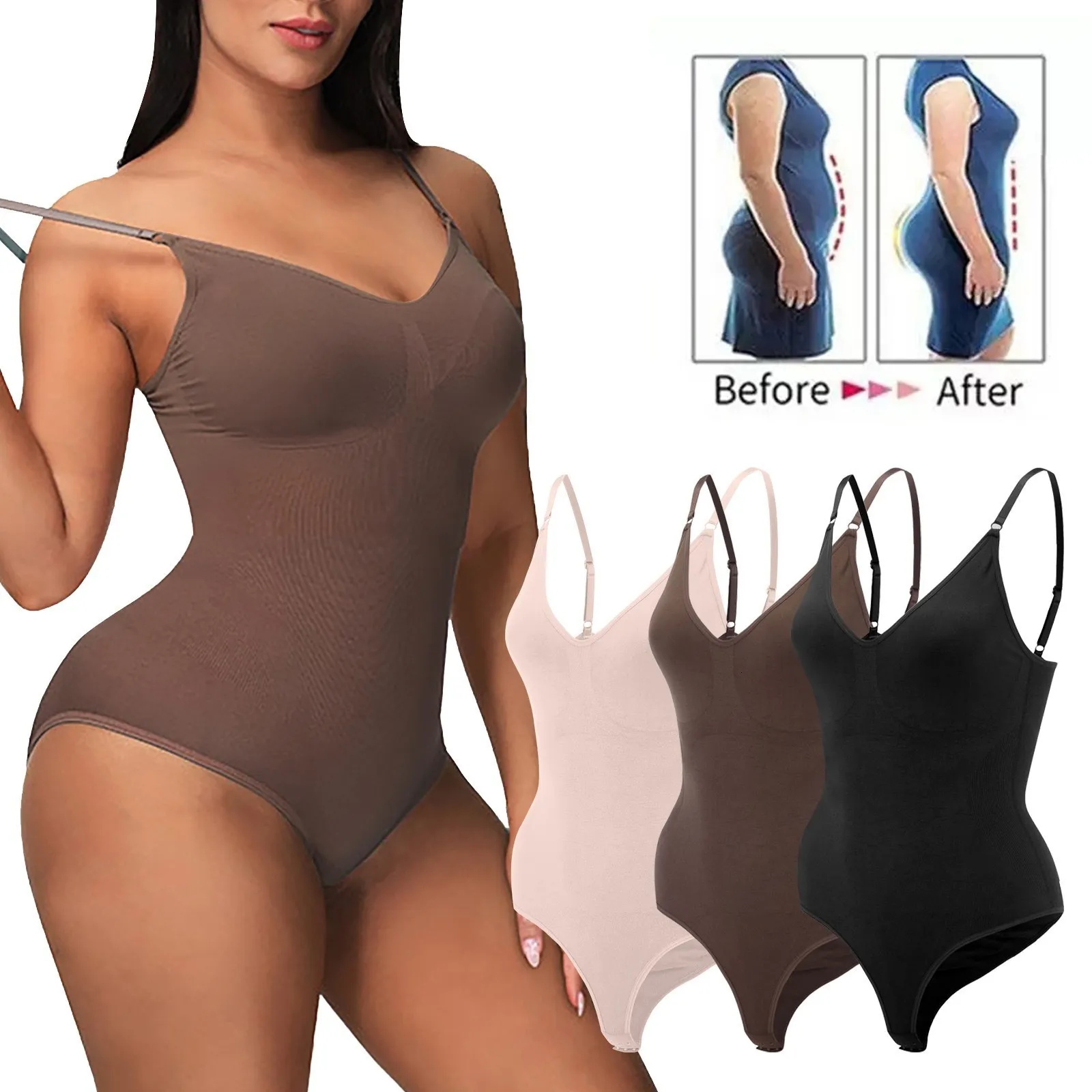 Body Modellante Femminile Senza Cuciture - Canottiera Controllo Pancia Con Spalline Regolabili, Taglio Alto