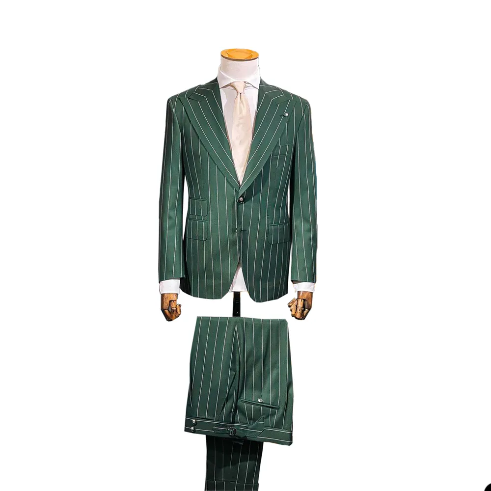 Two Pieces Wedding Tuxedos Men Suits Stripe Fashion Casual Fit Suit Jacket Two-Button Customized Peaked Lapel Pockets Bridegroom Groomsman Coat Pants