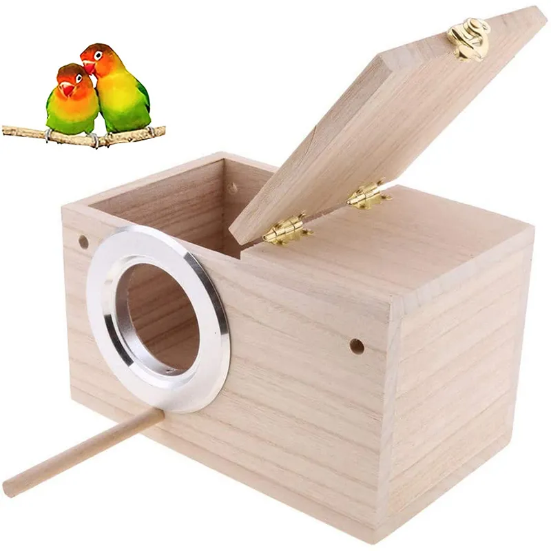 Bird Cages Parakeet Nest Box Natural Pine Wood Breeding For Budgie Parrot Egg Accessories 230130