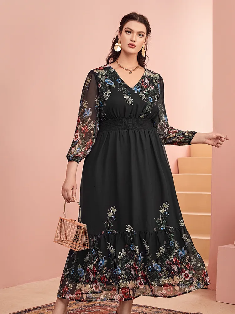 Plus size Dresses TOLEEN Women Size Large Maxi Summer Chic Elegant Long Floral Boho Party Evening Festival Turkish Robe Clothing 230130