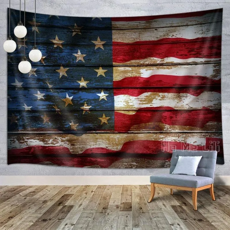 Tapestries American Flag Tapestry Vintage rustieke sterren en strepen Wanddecor voor slaapkamer Living Room College voor slaapkamer